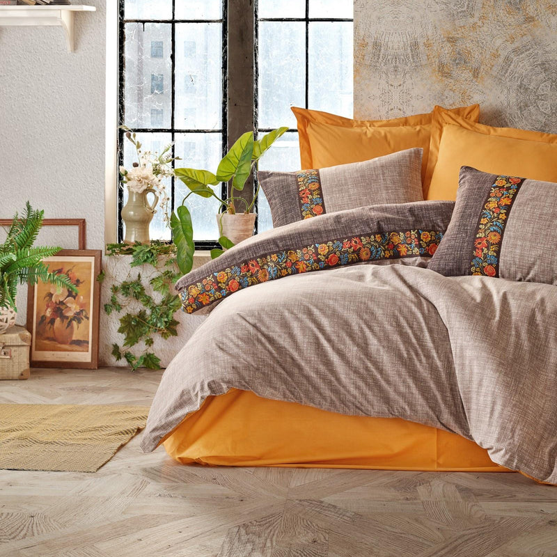 Folk Art Çift Kişilik Nevresim Takımı Vizon Bonvagon