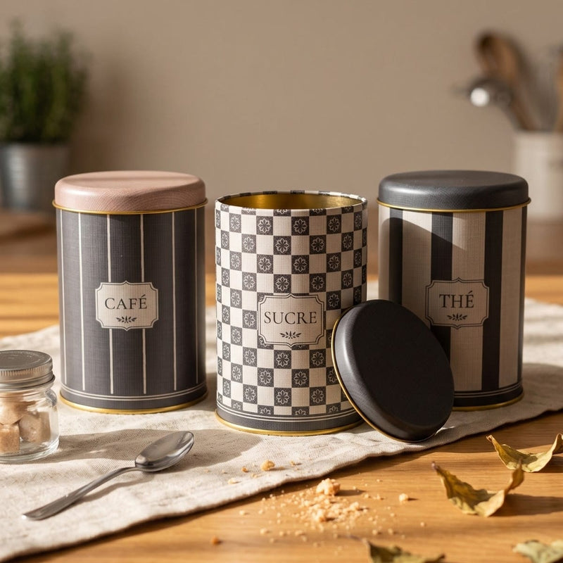 French Bistro Metal Çay Kahve Kutusu 3'lü Set 9x14cm
