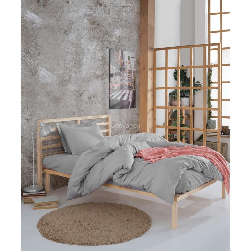 Fresh Color İrene Gri Düz Renk Nevresim Seti (Çarşafsız) %100 Doğal Pamuk Ranforce Bonvagon