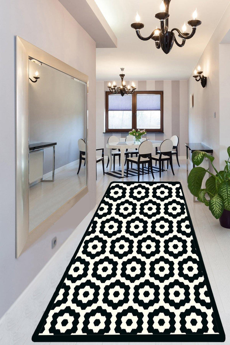 Galanthus Dijital Baskılı Yolluk Siyah, Kaymaz Taban, Yıkanabilir Bonvagon