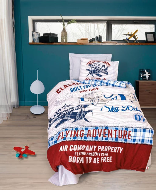 Genç Ranforce Nevresim Takımı Tek Kişilik Flying Gri Bonvagon