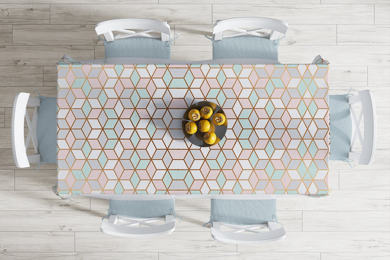 Geometrik Desenli 3D Özel Tasarımlı Modern Leke Tutmaz Masa Örtüsü Bonvagon