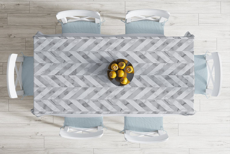Geometrik Desenli Mermer Zeminli Modern Leke Tutmaz Masa Örtüsü