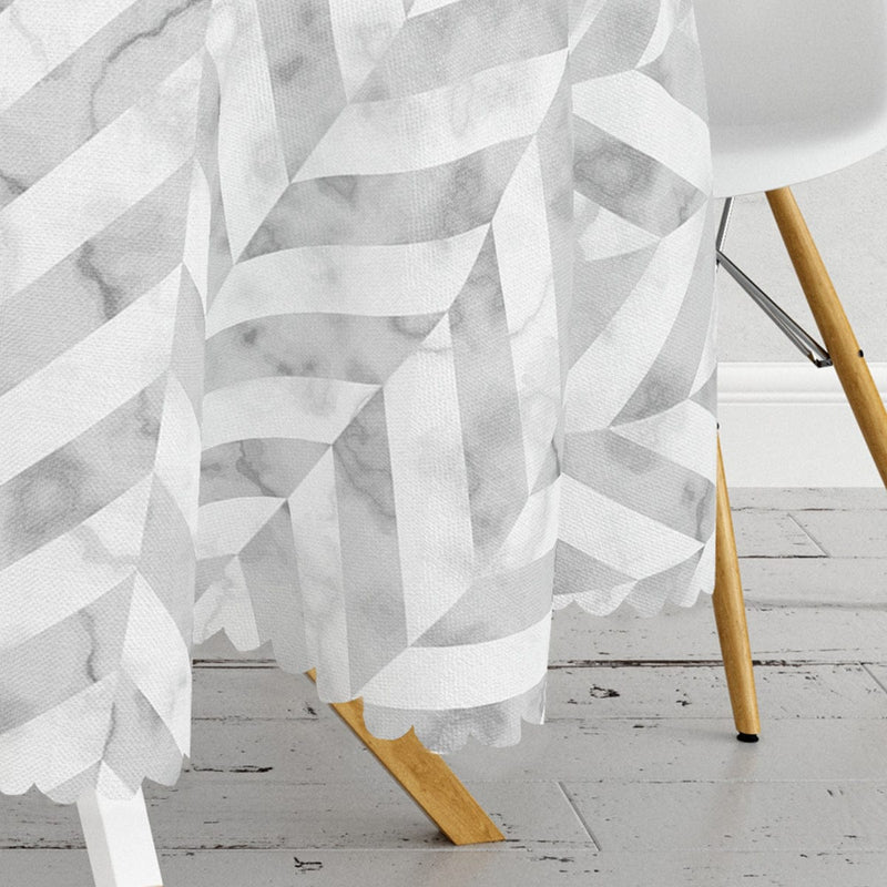 Geometrik Desenli Mermer Zeminli Modern Leke Tutmaz Yuvarlak Masa Örtüsü Bonvagon