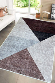 Geometrik Desenli Phell Bej Dijital Baskılı Halı, Kaymaz Taban, Yıkanabilir Bonvagon