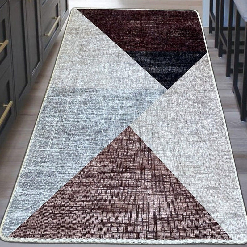 Geometrik Desenli Phell Bej Dijital Baskılı Halı, Kaymaz Taban, Yıkanabilir Bonvagon