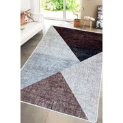 Geometrik Desenli Phell Bej Dijital Baskılı Halı, Kaymaz Taban, Yıkanabilir Bonvagon