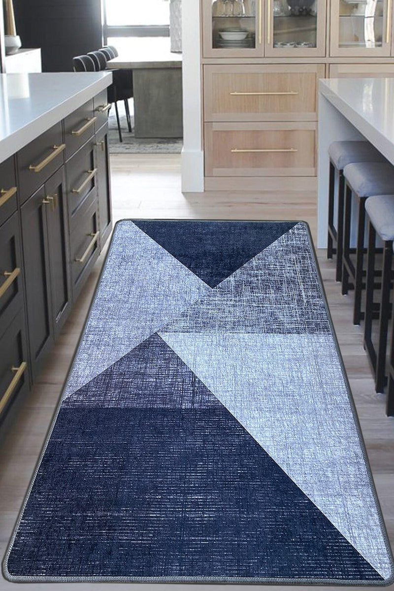 Geometrik Desenli Phell Gri Dijital Baskılı Halı, Kaymaz Taban, Yıkanabilir Bonvagon
