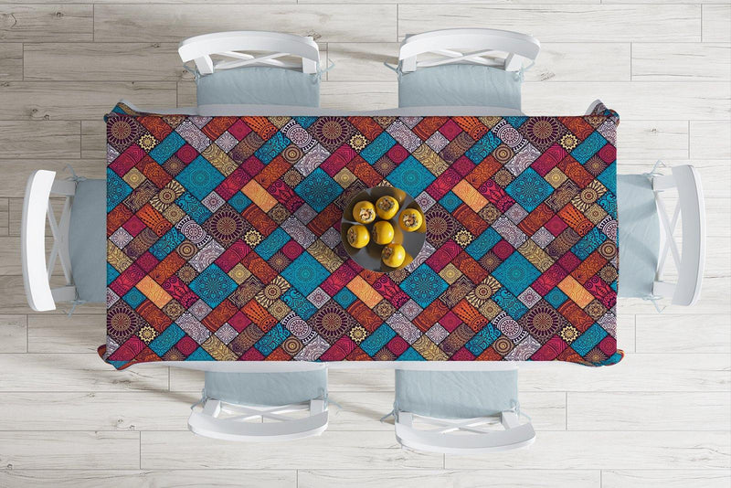 Geometrik Etnik Desenli Özel Tasarım Leke Tutmaz Masa Örtüsü Bonvagon