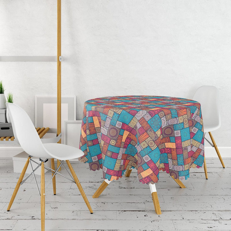 Geometrik Etnik Desenli Özel Tasarım Leke Tutmaz Masa Örtüsü Bonvagon