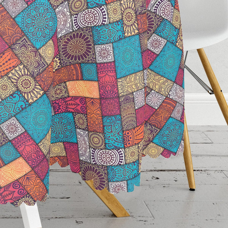 Geometrik Etnik Desenli Özel Tasarım Leke Tutmaz Masa Örtüsü Bonvagon