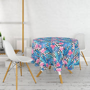 Geometrik Mavi Pempe Flamingo Tasarımlı Dijital Baskılı Leke Tutmaz Masa Örtüsü Bonvagon