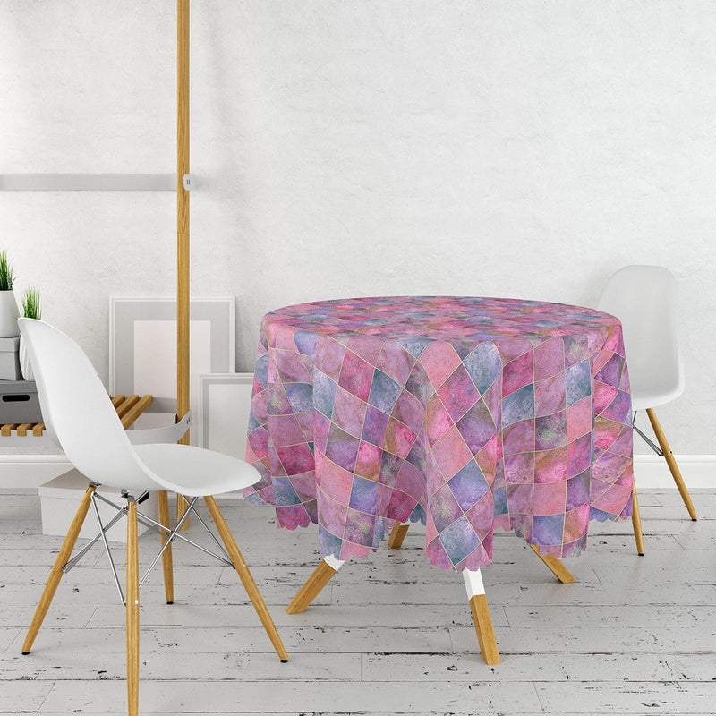 Geometrik Pudra Renkler Modern Tasarımlı Dekoratif Leke Tutmaz Masa Örtüsü