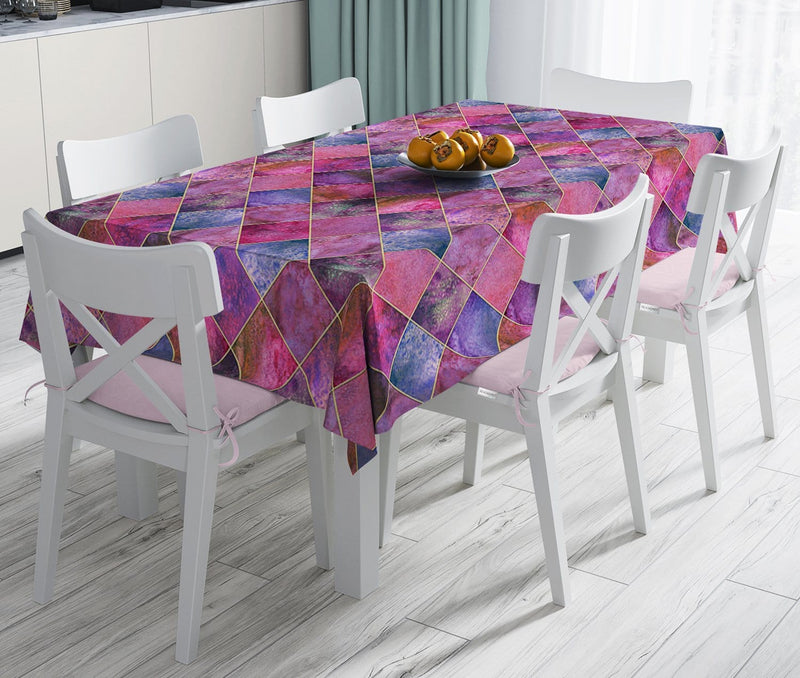 Geometrik Pudra Renkler Modern Tasarımlı Dekoratif Leke Tutmaz Masa Örtüsü Bonvagon