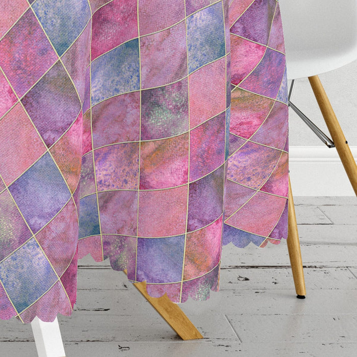 Geometrik Pudra Renkler Modern Tasarımlı Dekoratif Leke Tutmaz Yuvarlak Masa Örtüsü Bonvagon