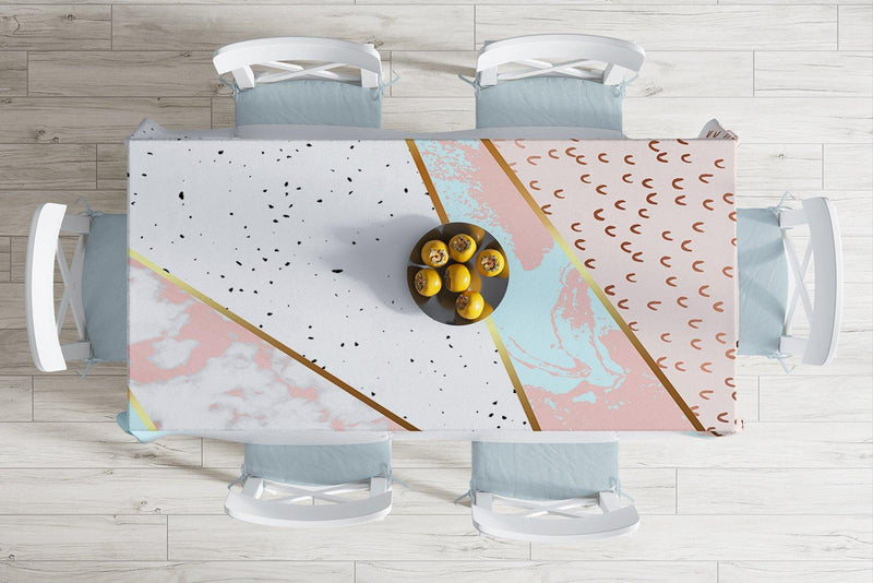 Geometrik Şekiili Mermer Desenleri Modern Leke Tutmaz Masa Örtüsü