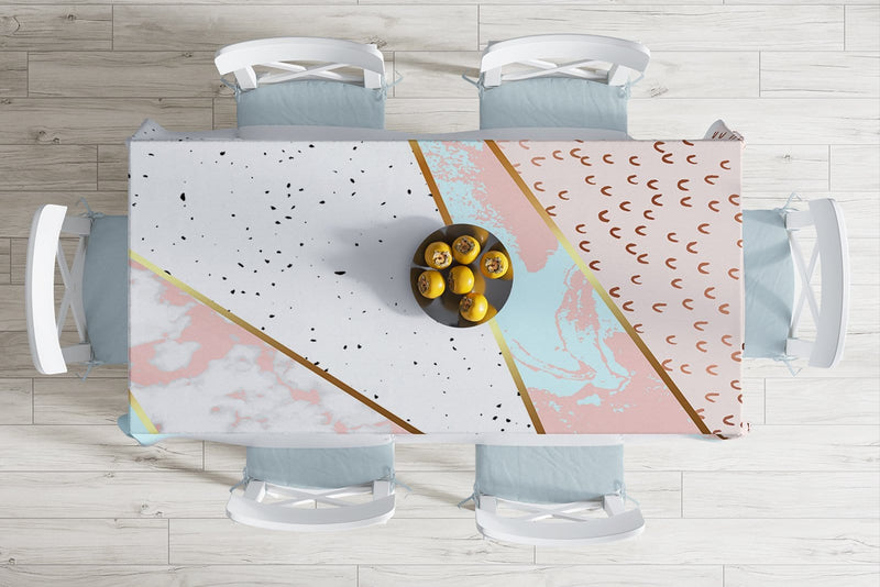 Geometrik Şekiili Mermer Desenleri Modern Leke Tutmaz Masa Örtüsü