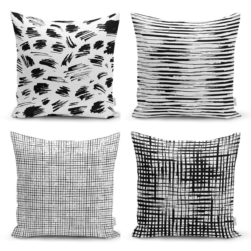 Geometrik Şekil Tasarımlı Modern Dijital Baskılı 4lü Yastık Kılrlent Kılıf Seti Bonvagon