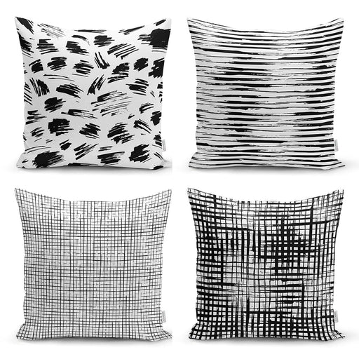 Geometrik Şekil Tasarımlı Modern Dijital Baskılı 4lü Yastık Kılrlent Kılıf Seti Bonvagon