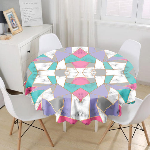 Geometrik Şekilli Mermer Baskılı Modern Leke Tutmaz Yuvarlak Masa Örtüsü