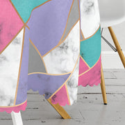 Geometrik Şekilli Mermer Baskılı Modern Leke Tutmaz Yuvarlak Masa Örtüsü Bonvagon