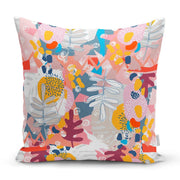 Geometrik Soyut Desenli Rengarenk Yaprak Motifli Kırlent Kılıfı 43x43cm Bonvagon