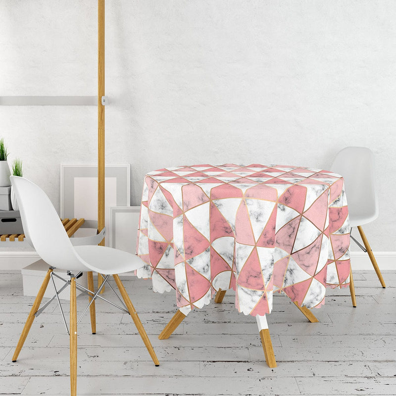 Geometrik Üçgen Şekilli Mermer Desenli Leke Tutmaz Yuvarlak Masa Örtüsü Bonvagon