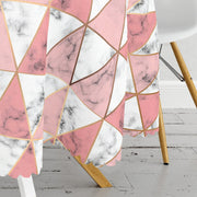 Geometrik Üçgen Şekilli Mermer Desenli Leke Tutmaz Yuvarlak Masa Örtüsü Bonvagon