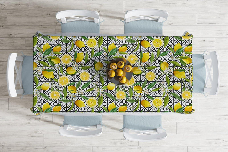 Geometrik ve Limon Desenli 3D Dijital Baskılı Leke Tutmaz Masa Örtüsü