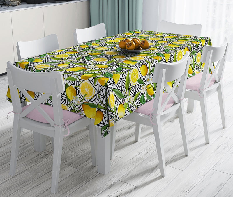Geometrik ve Limon Desenli 3D Dijital Baskılı Leke Tutmaz Masa Örtüsü Bonvagon