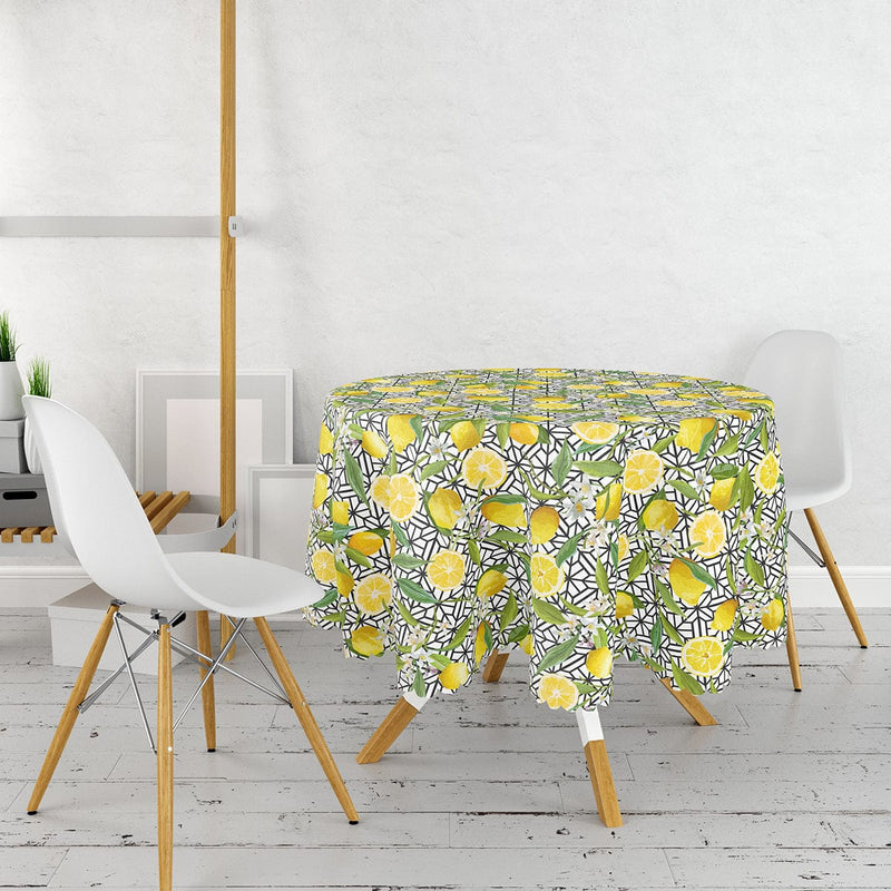 Geometrik ve Limon Desenli 3D Dijital Baskılı Leke Tutmaz Masa Örtüsü Bonvagon