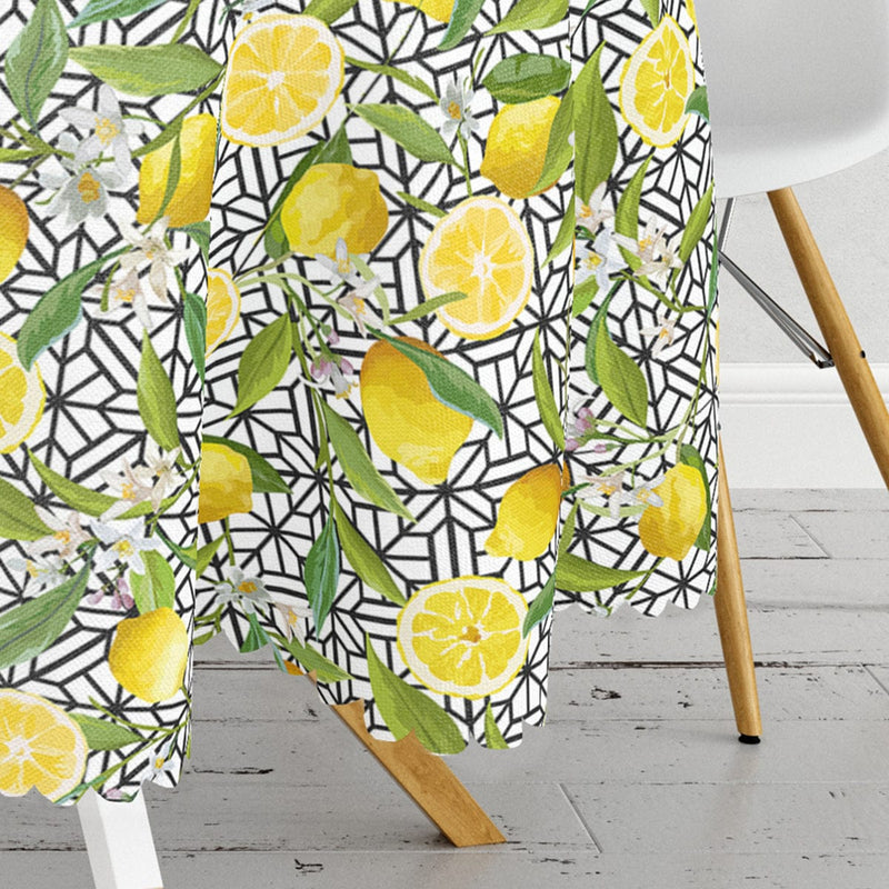 Geometrik ve Limon Desenli 3D Dijital Baskılı Leke Tutmaz Masa Örtüsü Bonvagon