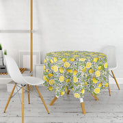 Geometrik ve Limon Desenli 3D Dijital Baskılı Leke Tutmaz Yuvarlak Masa Örtüsü Bonvagon