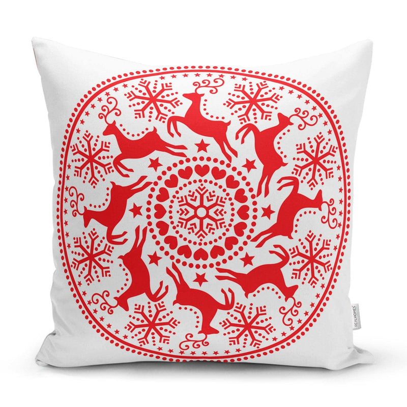 Geometrik Yılbaşı Geyikleri Dijital Baskılı Yastık Kırlent Kılıfı 43x43cm Bonvagon