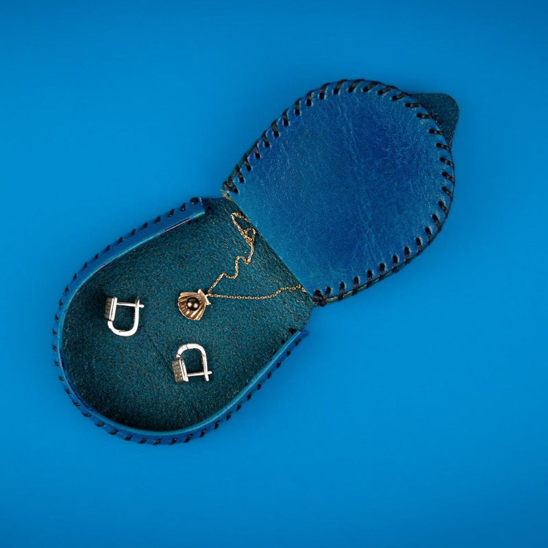 Gerçek Deri Doğal Boyalı Bitkisel Tabaklamalı Bozuk Para Çantası Mavi Bonvagon