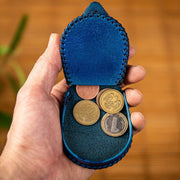 Gerçek Deri Doğal Boyalı Bitkisel Tabaklamalı Bozuk Para Çantası Mavi Bonvagon