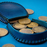 Gerçek Deri Doğal Boyalı Bitkisel Tabaklamalı Bozuk Para Çantası Mavi Bonvagon