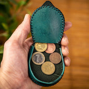 Gerçek Deri Doğal Boyalı Bitkisel Tabaklamalı Bozuk Para Çantası Yeşil Bonvagon