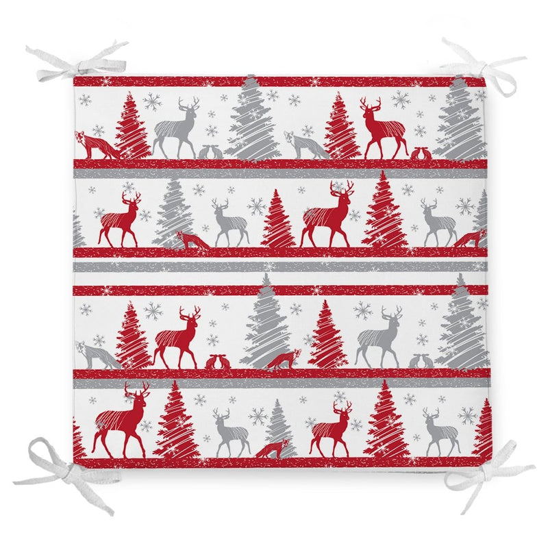 Geyik ve Çam Ağaçları Baskılı Dekoratif Fermuarlı Sandalye Minderi Bonvagon