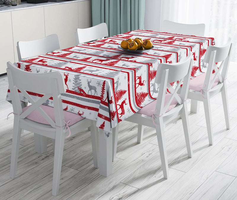 Geyik ve Çam Ağaçları Baskılı Dekoratif Leke Tutmaz Masa Örtüsü Bonvagon