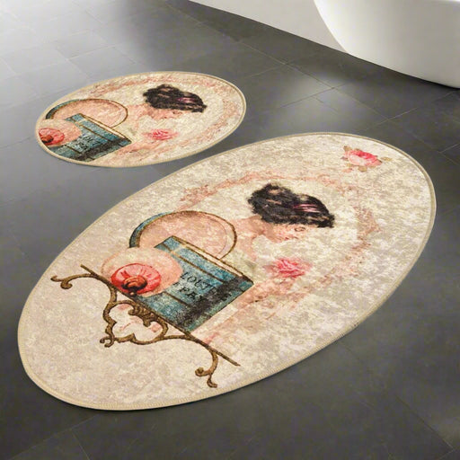 Glare Dijital Baskılı 2li Set Banyo Halısı, Kaymaz Taban, Yıkanabilir Bonvagon