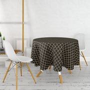 Gold Detaylı Ogea Desenli Dekoratif Modern Leke Tutmaz Yuvarlak Masa Örtüsü Bonvagon