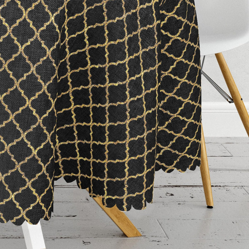 Gold Detaylı Ogea Desenli Dekoratif Modern Leke Tutmaz Yuvarlak Masa Örtüsü Bonvagon