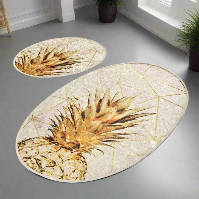 Gold Pine Dijital Baskılı 2li Set Banyo Halısı, Kaymaz Taban, Yıkanabilir Bonvagon