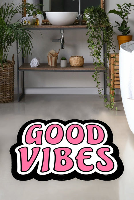 Good Wibes Dijital Baskılı Banyo Halısı, Kaymaz Taban, Yıkanabilir Bonvagon
