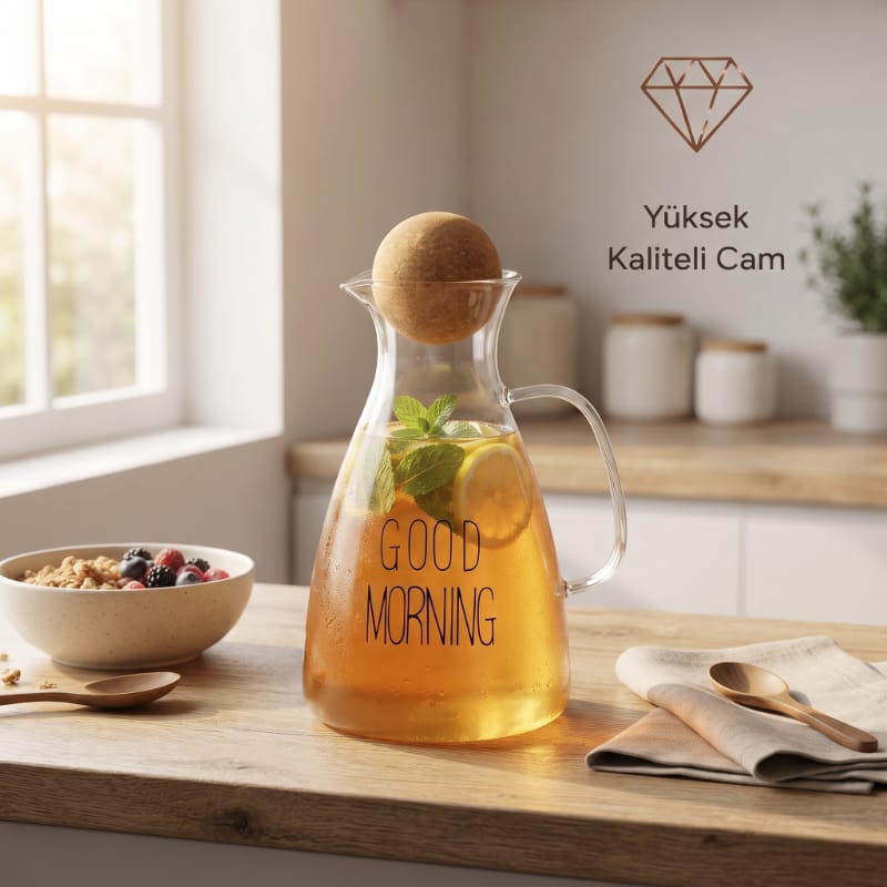 Yuvarlak Mantar Kapaklı Sürahi - 1500 ml Kapasite