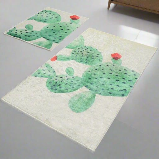 Green 2li Set Dijital Baskılı Banyo Halısı, Kaymaz Taban, Yıkanabilir Bonvagon