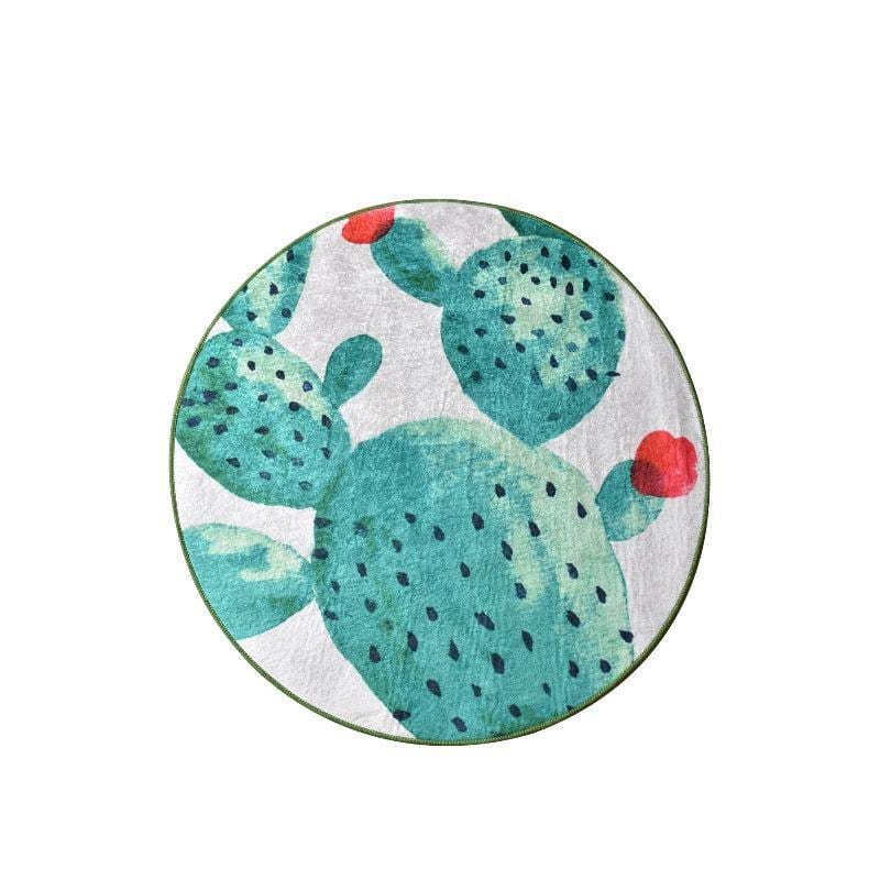 Green Kaktüs Çap 100cm Dijital Baskılı Banyo Halısı, Kaymaz Taban, Yıkanabilir Bonvagon