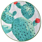 Green Kaktüs Çap 100cm Dijital Baskılı Banyo Halısı, Kaymaz Taban, Yıkanabilir Bonvagon