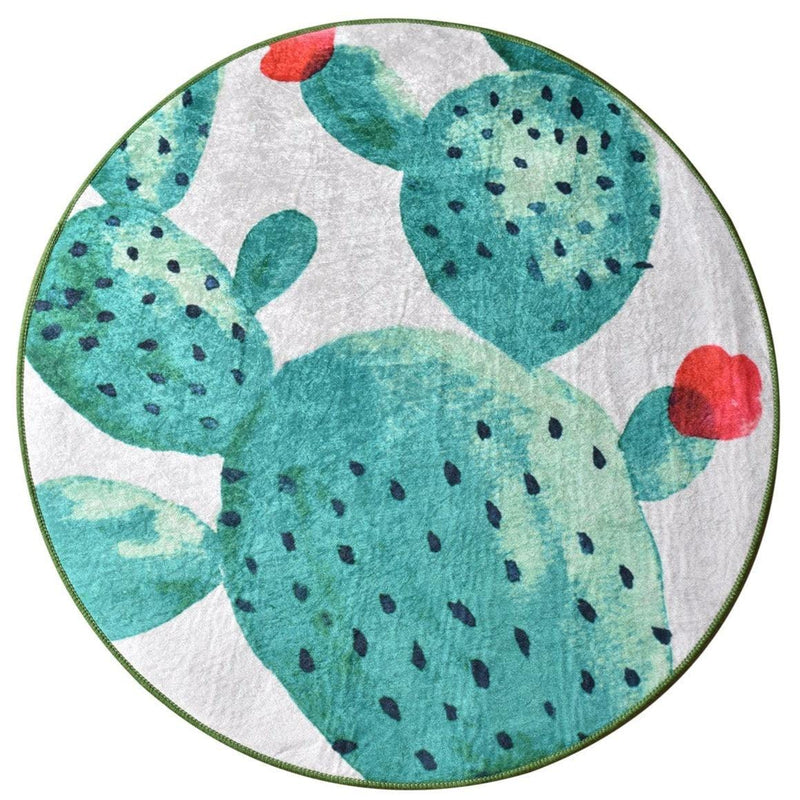 Green Kaktüs Çap 100cm Dijital Baskılı Banyo Halısı, Kaymaz Taban, Yıkanabilir Bonvagon